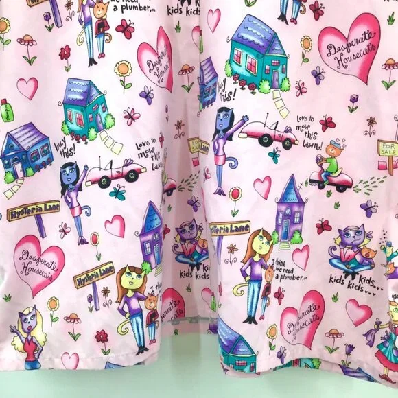 CUTE 2X 3X Pink Scrubs Desperate Housecats Cats Kitty Pattern 3 Pockets S/S - Picture 6 of 11
